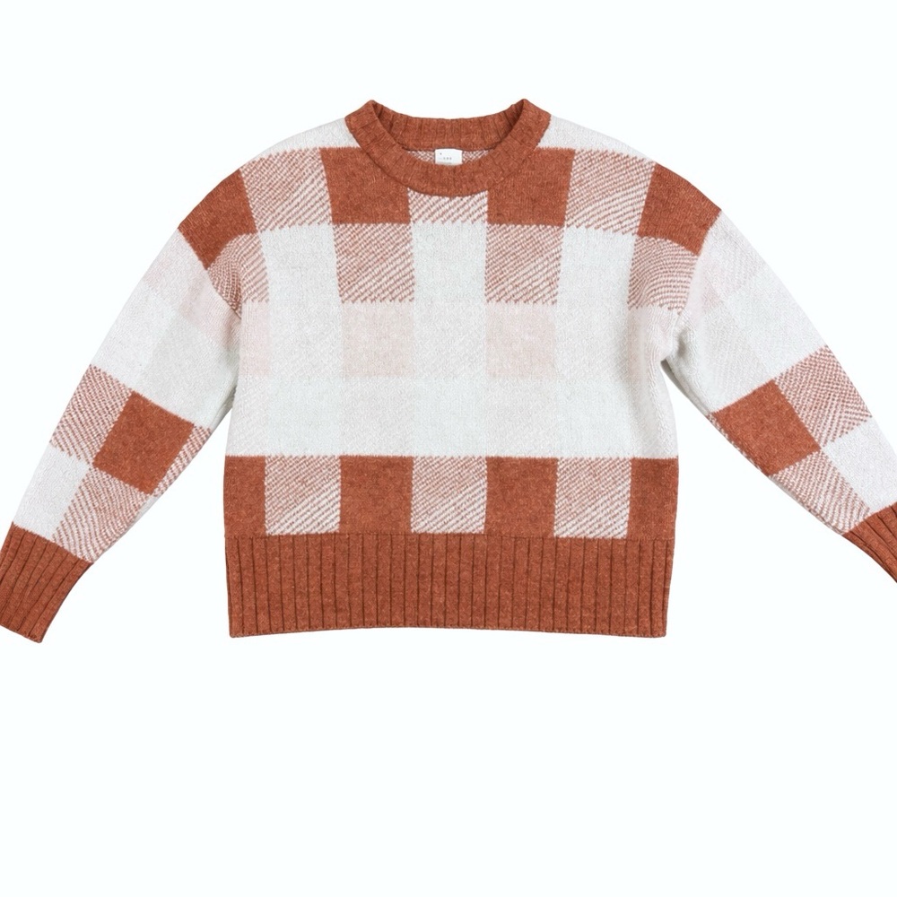 a new day Women's Plaid Check Sweater - Rust and Cream